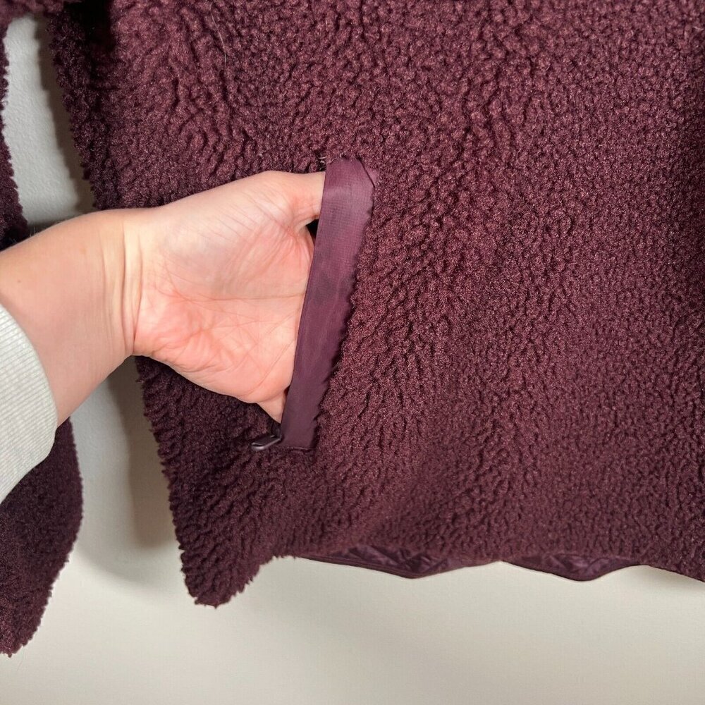Athleta Cozy Sherpa Snap Sweatshirt Size XS Burgundy Fleece Comfy Travel Active - Picture 7 of 11